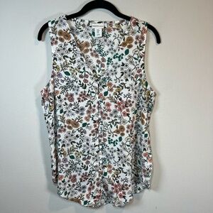 Rachel Zoe Sleeveless Blouse Shirt White Small Floral V-Neck Button Up Sz Medium
